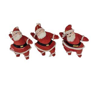 Vintage Santa Flocked Blow Mold Christmas Ornament Holiday Decor Set of 3